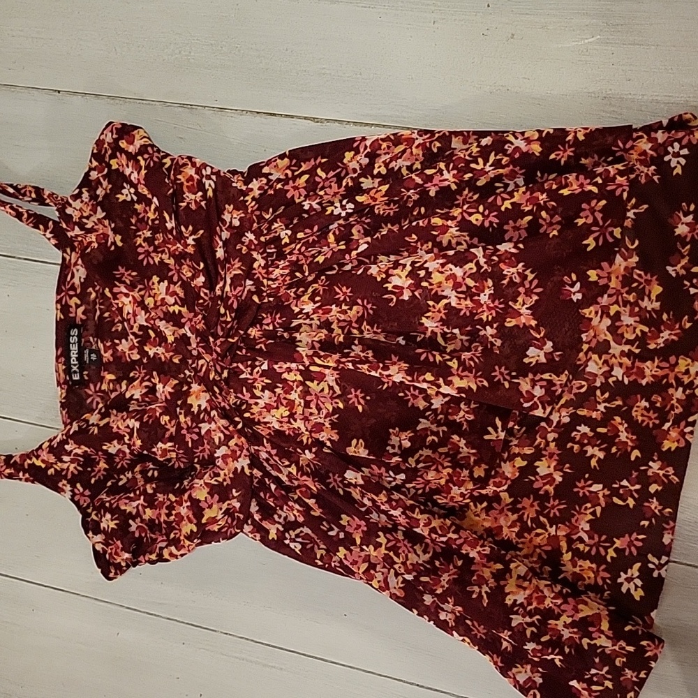 Express v neck floral semi sheer tank top with knotted front